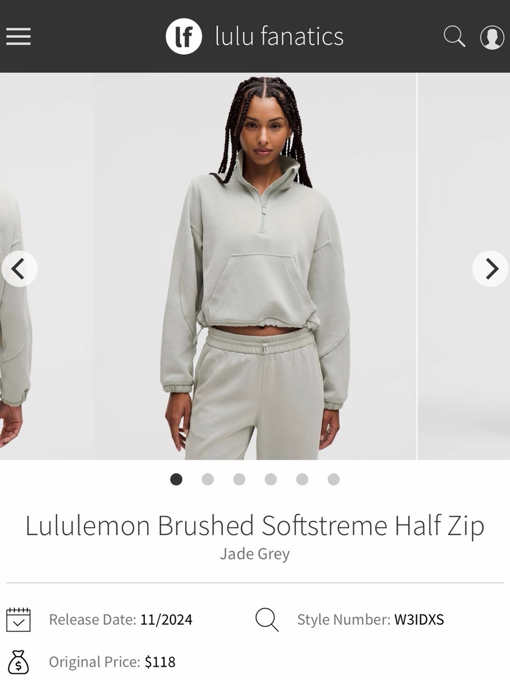 NWT Lululemon Brushed Softstreme Half Zip Sweatshirt Jade Grey JDGR Size 4